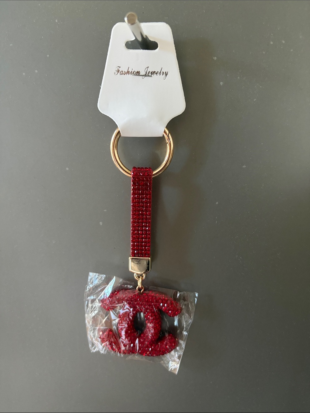 Designer-inspired Fashion Jewelry Red Crystal Strap Key & Charm Holder